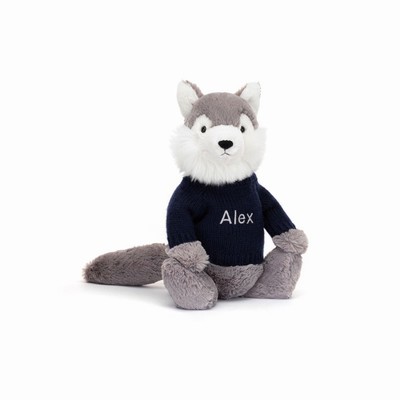 Jellycat Bashful Wolf with Navy Jumper Australia | 541970ASJ